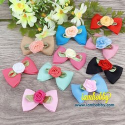 โบว์ผ้าสีสวยๆสไตล์มินิมอล ตกแต่งดอกกุหลาบ คละสี (แพ็คละ 10 คู่)