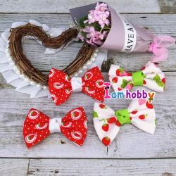 โบว์ผ้าญี่ปุ่น 2 สไตล์ ลายสตอเบอรี่ (แพ็คละ 4 คู่)