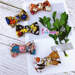 โบว์ลายดอกไม้สีสดใสสไตล์ญี่ปุ่น (แพ็คละ 5 คู่)