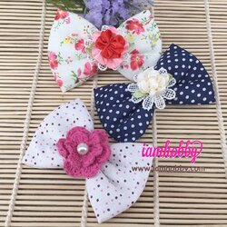 โบว์ผ้าแฮนด์เมดตัวใหญ่ตกแต่งดอกไม้ผ้า (แพ็คละ 3 คู่)