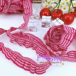 ลูกไม้ระบายยืด ลายสก็อต สีชมพูเข้ม 2 Cm. (1 เมตร)