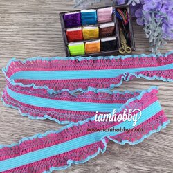 ระบายยืดสีฟ้า-ชมพู 2.5 cm. ( 1 หลา )