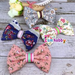 โบว์ผ้าแฮนด์เมดตัวใหญ่ลายดอกไม้วินนเทจ (แพ็คละ 4 ชิ้น)