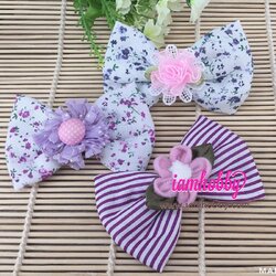 โบว์ผ้าลายดอกไม้วินเทจตกแต่งดอกไม้ผ้า งานแฮนด์เมดสวยๆ (แพ็คละ 3 คู่)