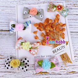 โบว์เล็กๆสไตล์ญี่ปุ่น ตกแต่งดอกไม้ผ้า (แพ็คละ 6 คู่)