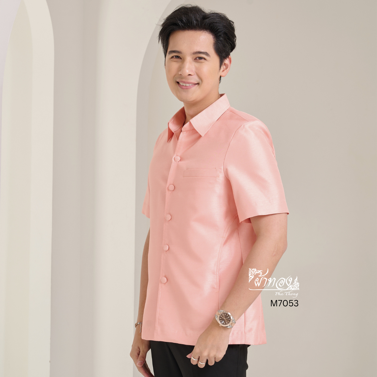 เสื้อผ้าไหมแพรทอง สีโอรส ไซส์ M