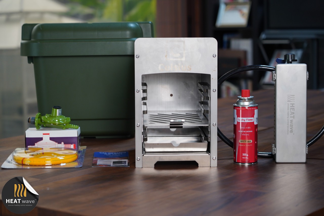 HEATWAVE ANYxGRILL PORTABLE GAS SUPPLY SYSTEM FOR GAS INFRARED TOP GRILL l ชุดจ่ายแก๊สแรงดันต่ำพกพาสำหรับเตาย่าง ใช้กับแก๊สกระป๋อง Luckyflame 355 กรัม