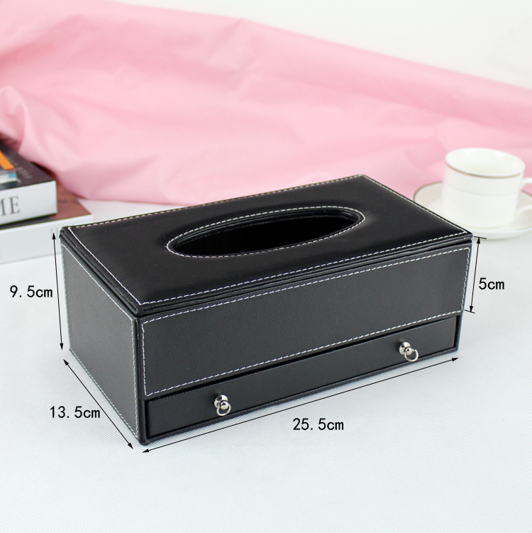 กล่องหนัง ใส่กระดาษทิชชู่ พร้อมลิ้นชักใส่ของ สีน้ำตาลเข้ม ขนาด 25.5cm x 13.5cm x 9.5cm