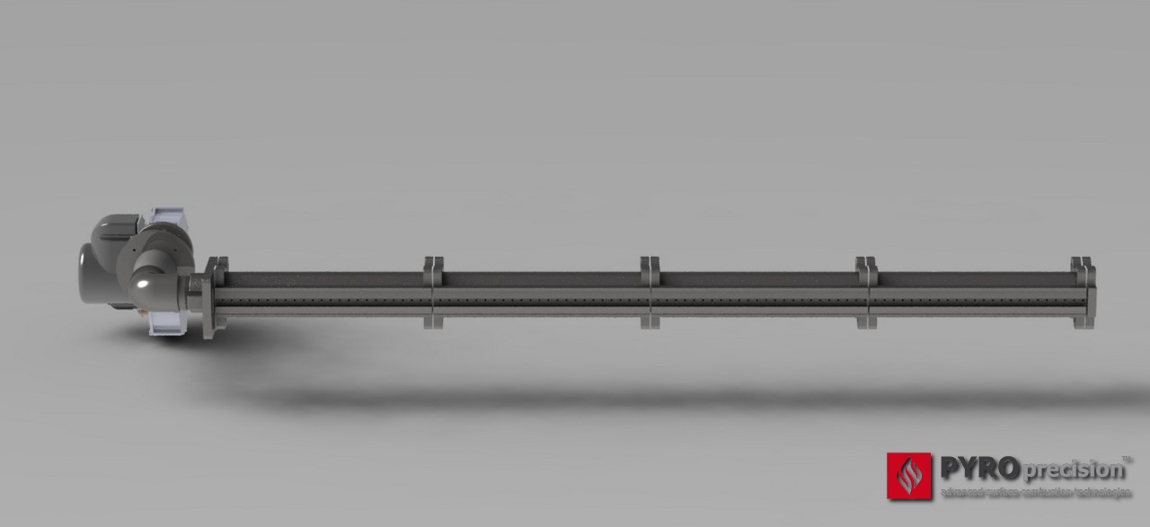 หัวเตาแก๊ส ตรงยาว LD305-PMX-4 Linear Gas Burner (Premix) ความยาวโมดูล1.2ม กำลัง 90-270 กิโลวัตต์ เครื่องอบแห้งแบบถังหมุน (Rotary Dryer)