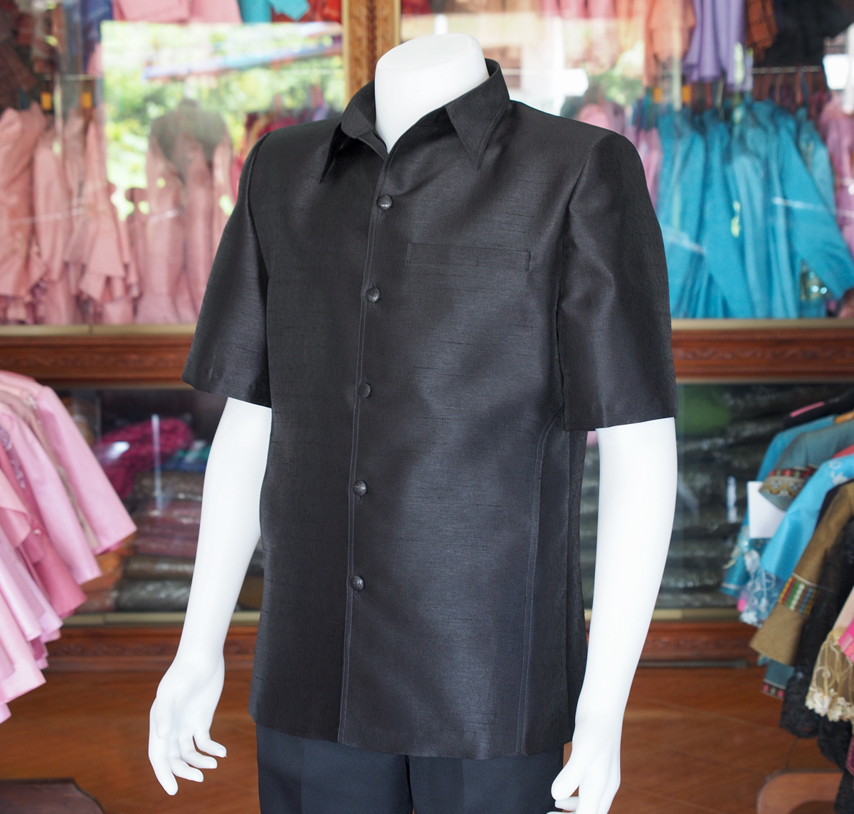 เสื้อสูทไหมมุก สีดำ ไซส์ 4XL
