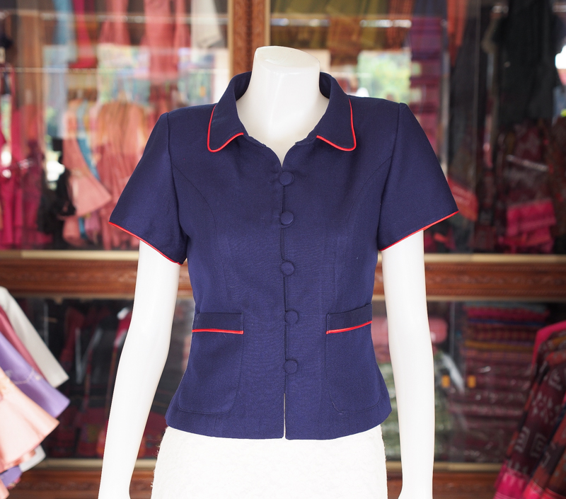 เสื้อผ้าฝ้ายสุโขทัยแต่งกุ๊น สีกรมท่า ไซส์ S