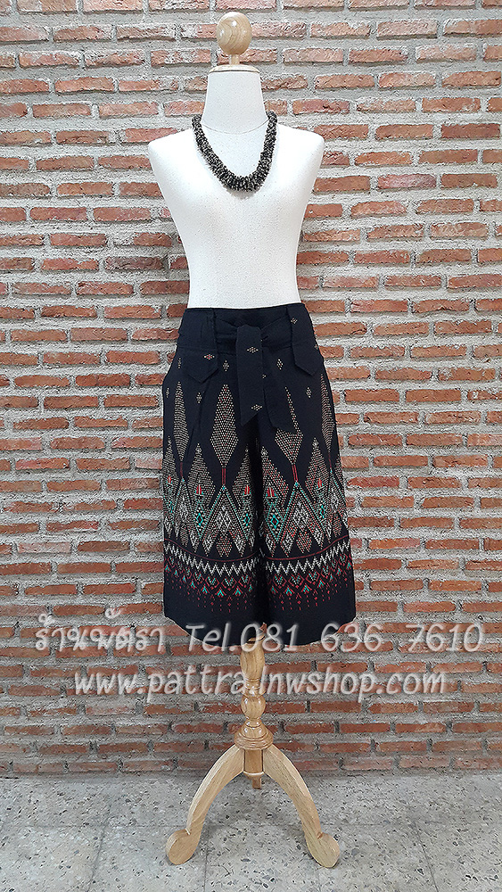 กางเกงผ้าฝ้ายผ้าพื้นเมืองแบบมีเชือกผูก