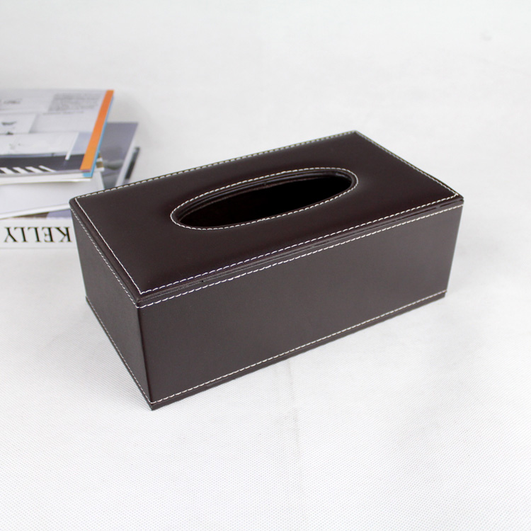 กล่องทิชชู่ หนัง pu สีน้ำตาลเข้ม ขนาด 25.5cm x 14cm x 9.5cm