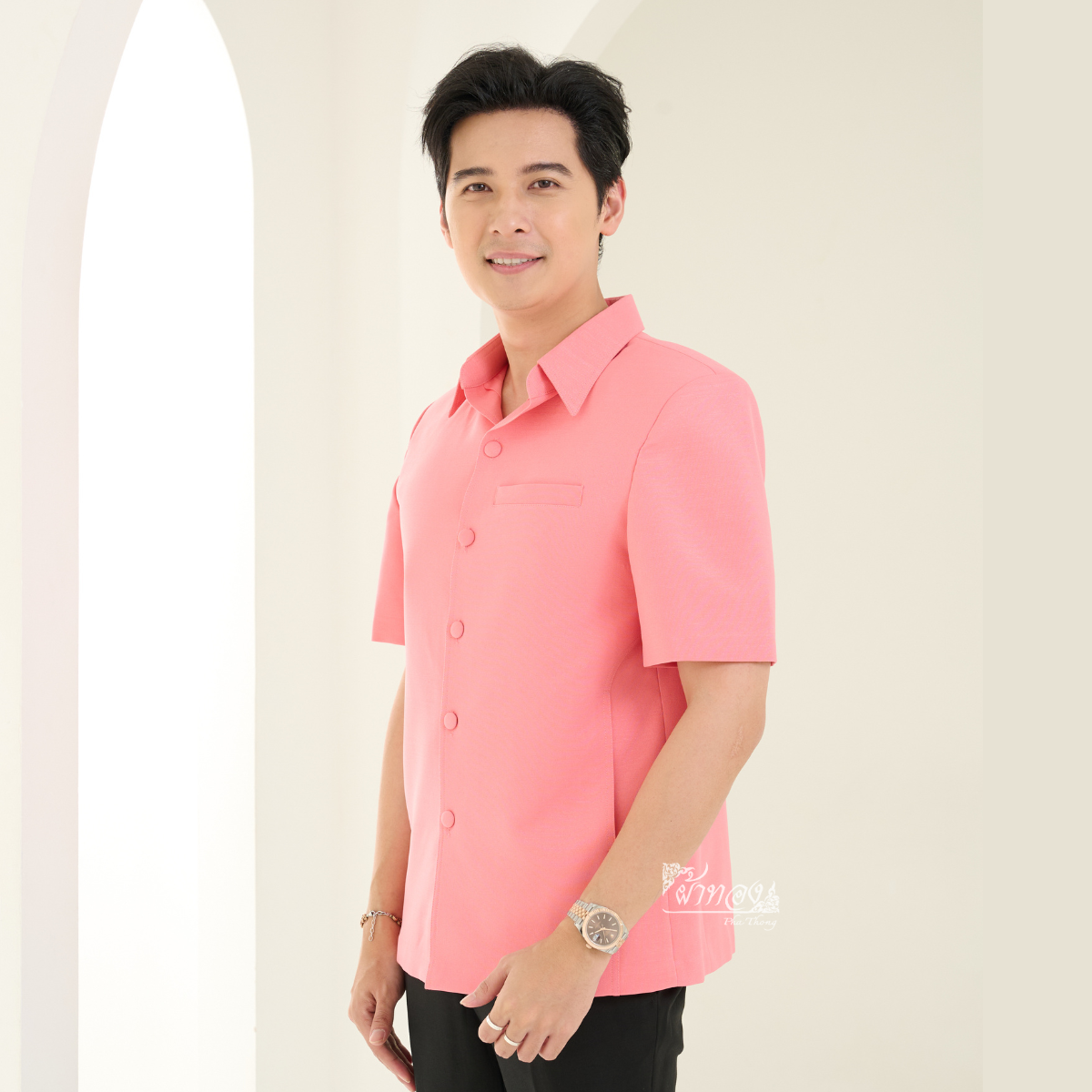 เสื้อผ้าฝ้ายแพรเงิน สีพีช ไซส์ XL