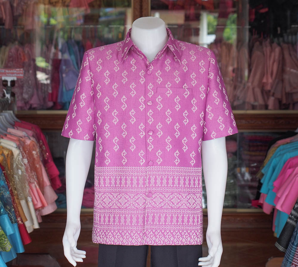 เสื้อผ้าฝ้ายลายขอ สีชมพูกลีบบัว ไซส์ M