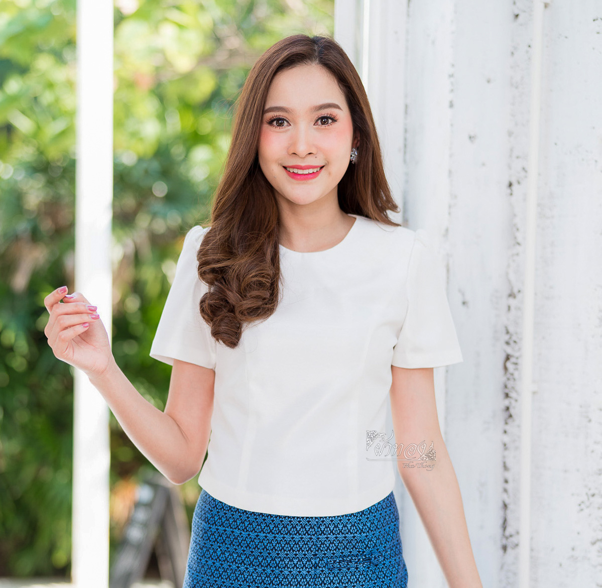 เสื้อผ้าไหมแพรทอง สีขาว ไซส์ 3XL
