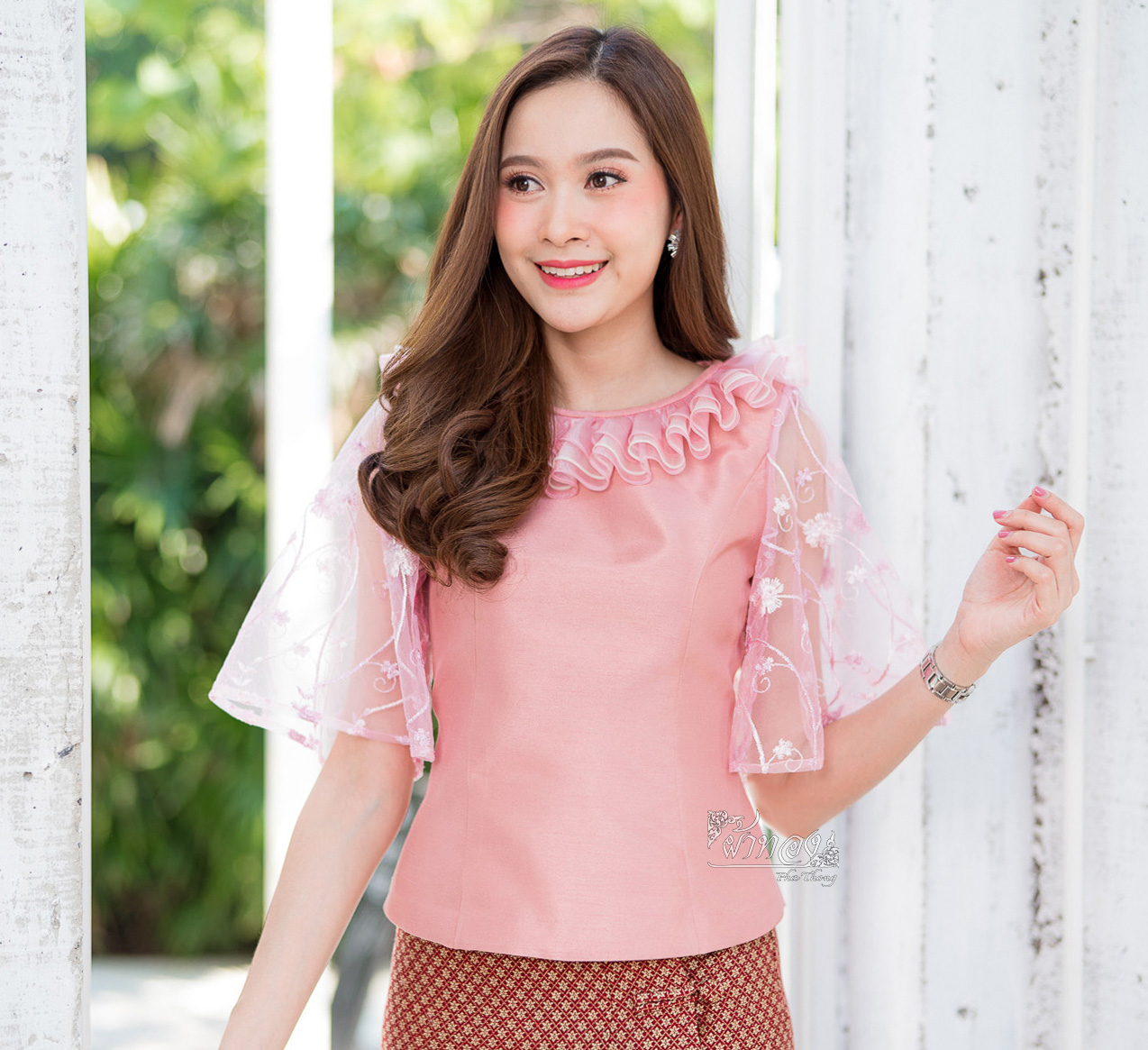 เสื้อผ้าไหมแพรทอง สีกะปิ ไซส์ S