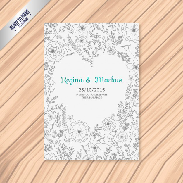 การ์ดแต่งงาน Wedding card สไตล์การออกแบบดีไซน์โดยใช้ลายเส้นตกแต่งให้เป็นช่อดอกไม้และจัดวางตัวอักษรไว้กึ่งกลางอย่างโดดเด่น การ์ดงานแต่ง ไว้สำหรับ เรียนเชิญแขกผู้มีเกียรติเข้ามาร่วมงานแต่งงาน // ตัวอย่างดีไซน์ การ์ดแต่งงาน การ์ดเชิญ การ์ดสวยๆ