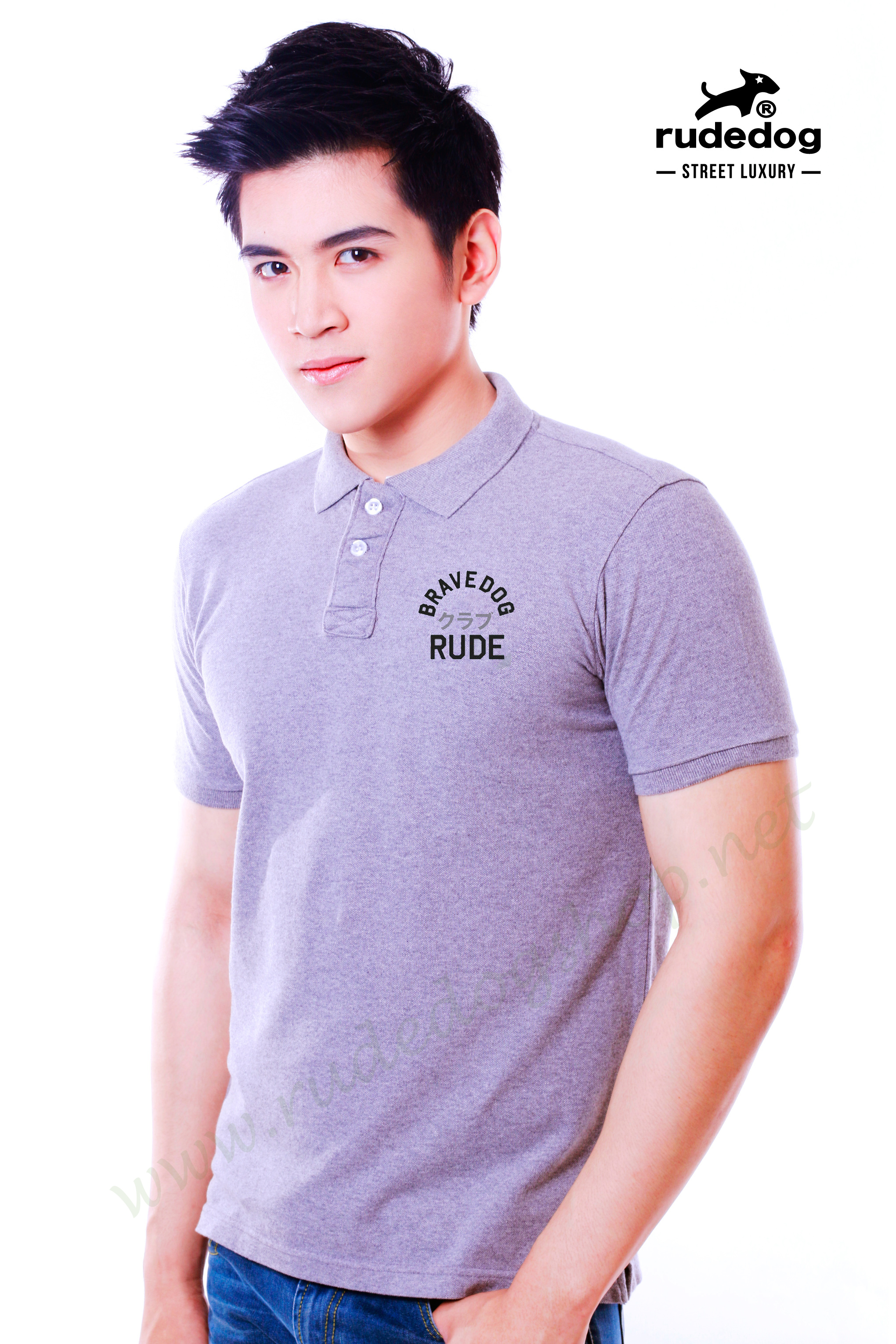 เสื้อโปโล rudedog รุ่น Brave Dog สี Top Die (เทาอ่อน)