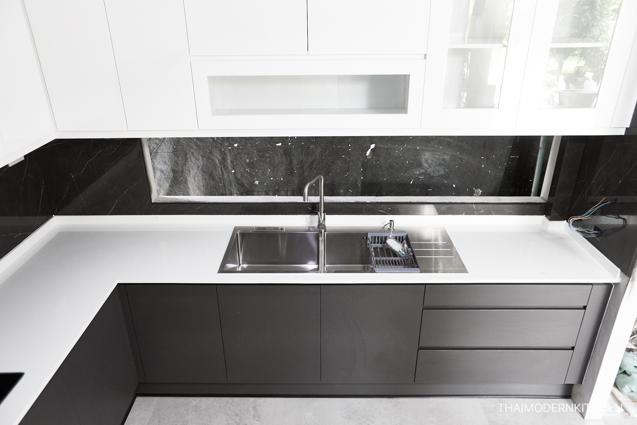 #ครัวบิ้วอิน ราคา 153,000- #ติดคาน 4+3 ตู้บนล่าง + 0.6 ตู้สูง Top แกรนิตร