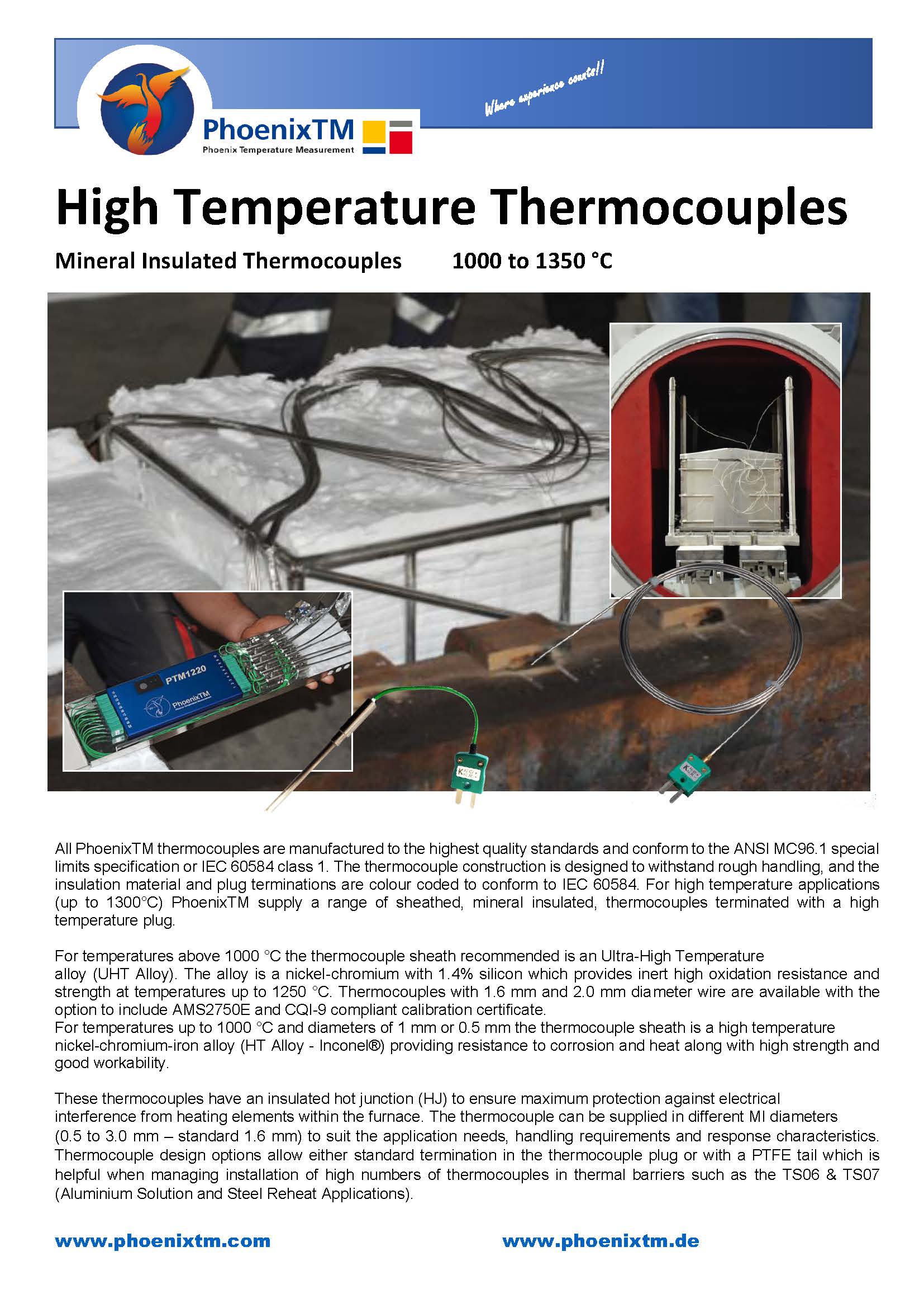 PhoenixTM Mineral Insulated Thermocouple (1200°C) l เทอร์โมคัปเปิลแบบปลอกโลหะ ผลิตสำเร็จรูป มีขนาดแกนเล็ก Ø1.6mm ทนอุณหภูมิสูง 1200°C