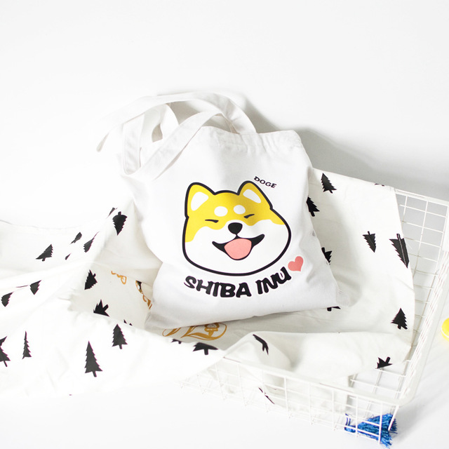 กระเป๋าผ้า canvas สไตล์ญี่ปุ่น ลายน้อนหมาน่ารัก