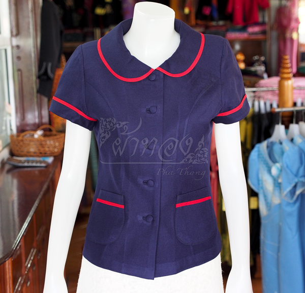 เสื้อผ้าฝ้ายสุโขทัย สีกรมท่า แต่งกุ๊น ไซส์ M
