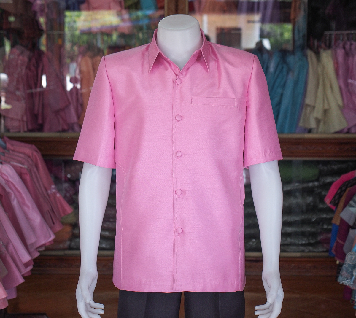 เสื้อผ้าไหมแพรทอง สีชมพูกลีบบัว ไซส์ 3XL