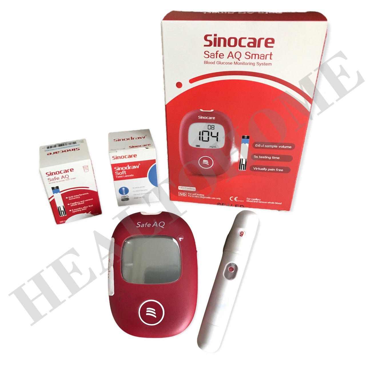 เครื่องตรวจวัดระดับน้ำตาลในเลือด Sinocare รุ่น Safe AQ Smart (ครบชุด)