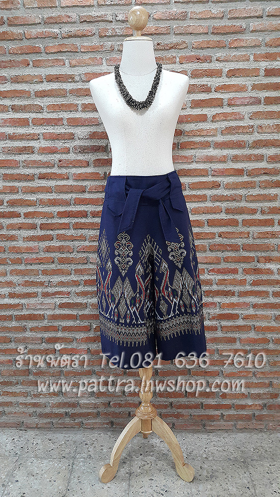 กางเกงผ้าฝ้ายผ้าพื้นเมืองแบบมีเชือกผูก