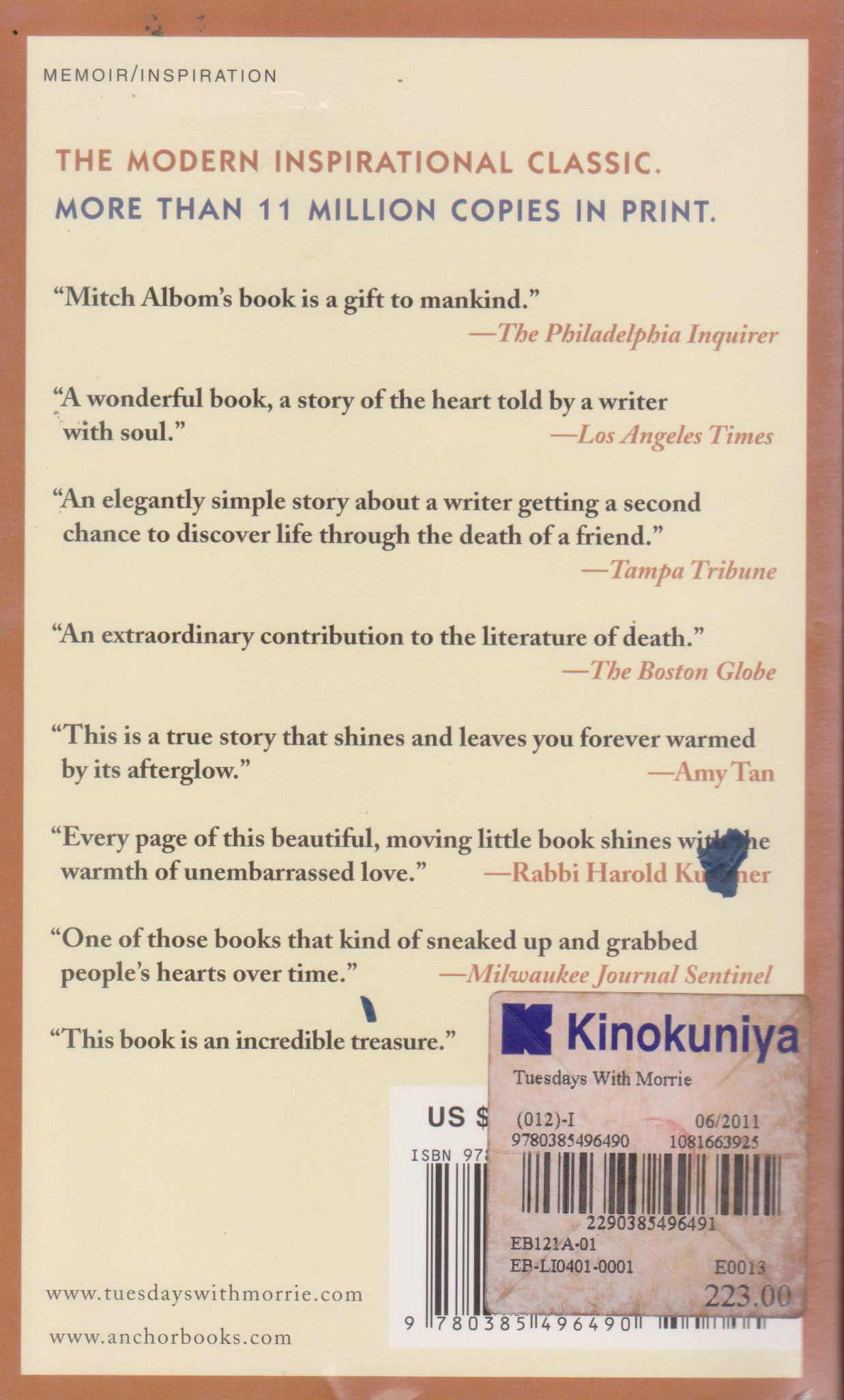 หนังสือภาษาอังกฤษ Tuedays with Morrie : AN OLD MAN, A YOUNG MAN AND LIFE'S GREATEST LESSON : Mitch Albom