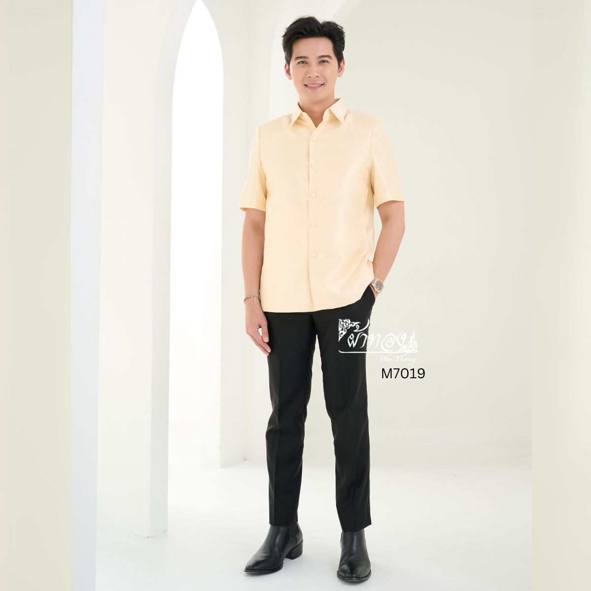 เสื้อผ้าไหมแพรทอง สีครีม ไซส์ 3XL