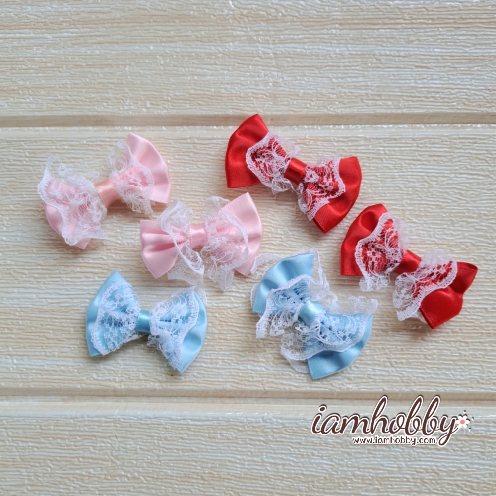 โบว์ผ้าตกแต่งลูกไม้ คละสี (แพ็คละ 12 คู่)