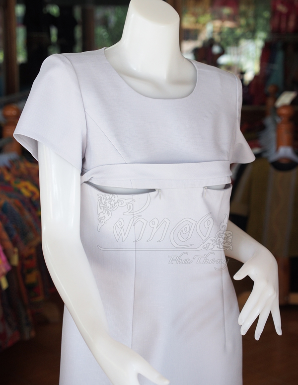 เดรสให้นมผ้าฝ้ายผสม สีเทา