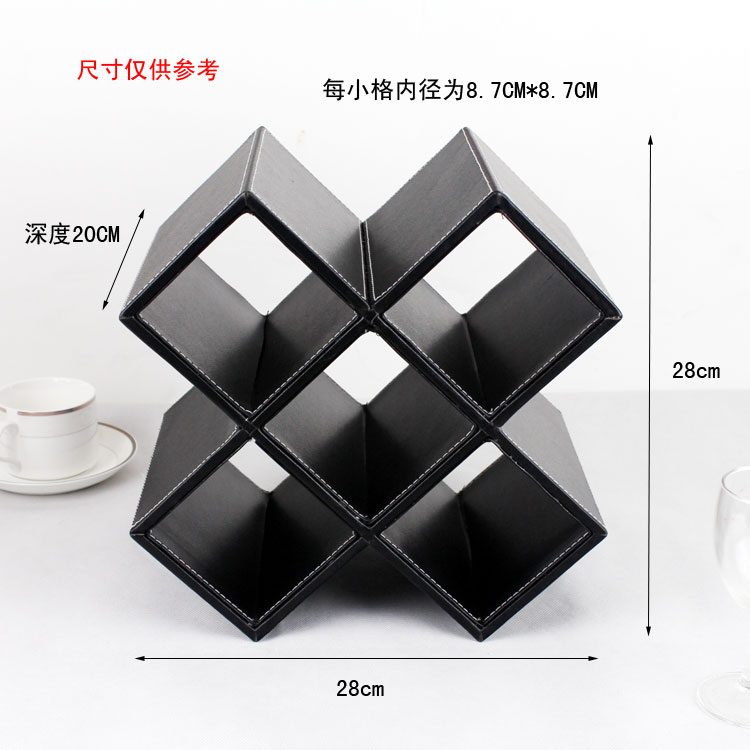 ชั้นวางขวดไวน์หนัง สีดำ ที่วางไวน์หนัง แบบ 5 ช่อง วางได้ 6 ขวด