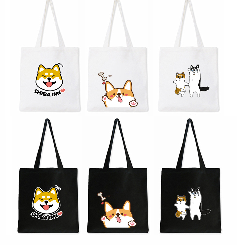 กระเป๋าผ้า canvas สไตล์ญี่ปุ่น ลายน้อนหมาน่ารัก