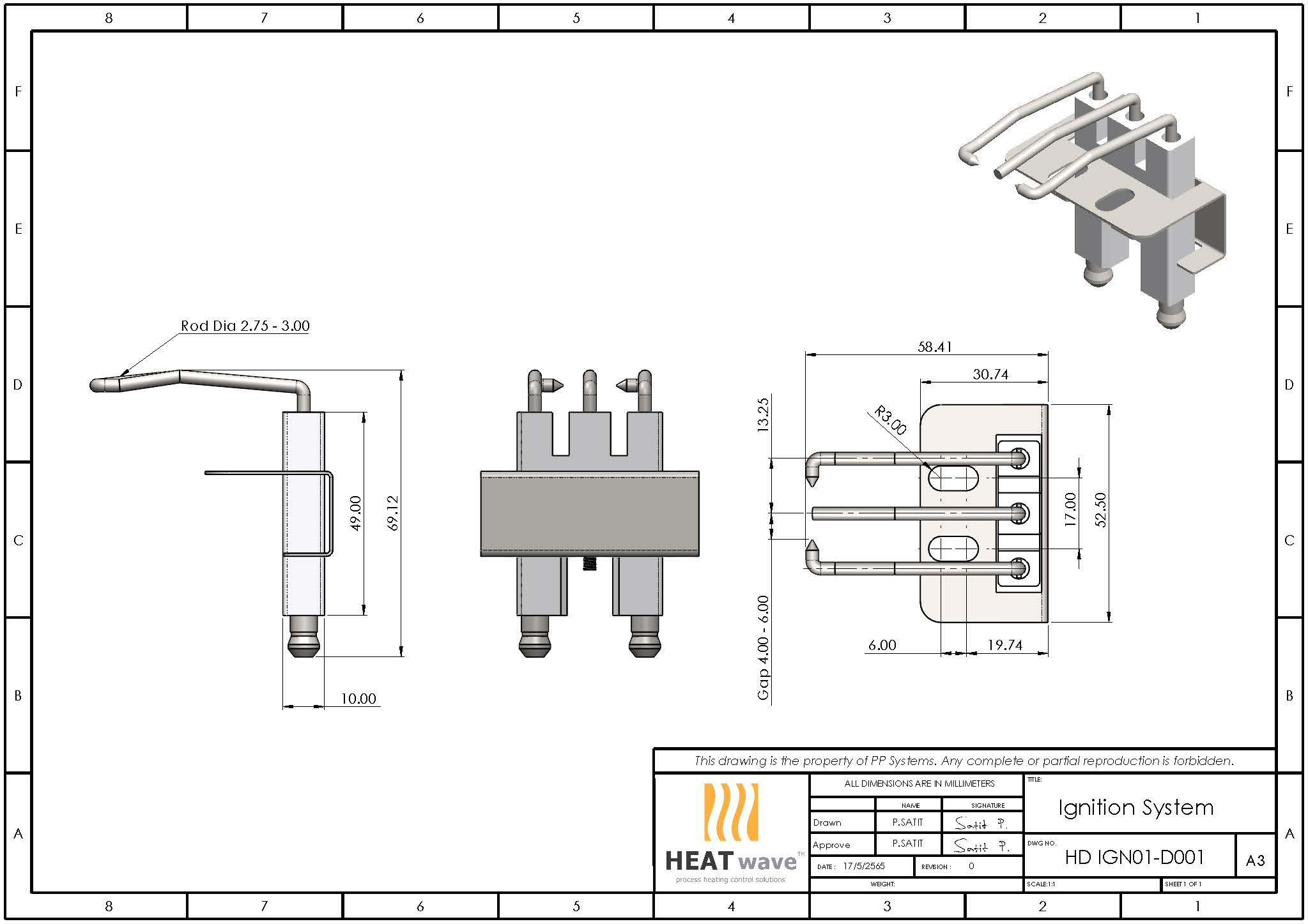 HEATwave Standard 3-Pins Igniter l เขี้ยวสปาร์ค แท่งสปาร์คสามแกน งอ 90° สำหรับหัวเตาอินฟาเรด