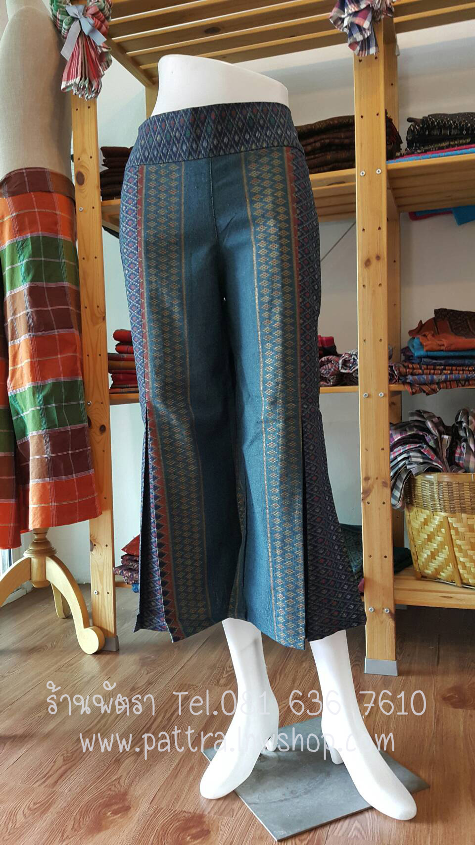 กางเกงผ้าฝ้ายผ้าพื้นเมือง5ส่วน