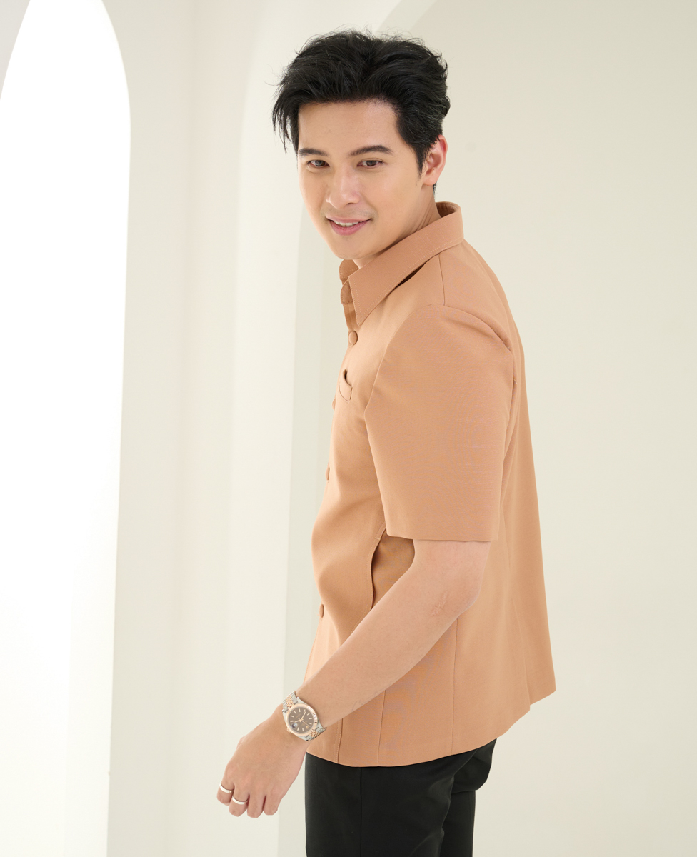 เสื้อผ้าฝ้ายแพรเงิน สีน้ำตาลทอง ไซส์ M