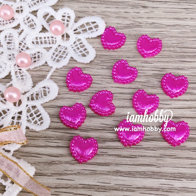 มุกรูปหัวใจ ลายเส้น ขนาด 10 มิล (แพ็คละ 50 ชิ้น) เลือกสี