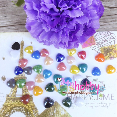 หัวใจเซรามิก สีสด ขนาด 12 มิล คละสี (แพ็คละ 50 ชิ้น)
