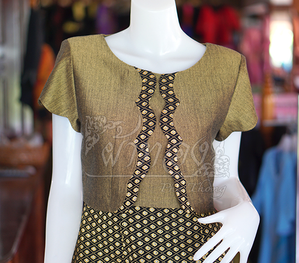 เดรสผ้าฝ้ายสุโขทัยทอลายดอกหวาย ไซส์ S