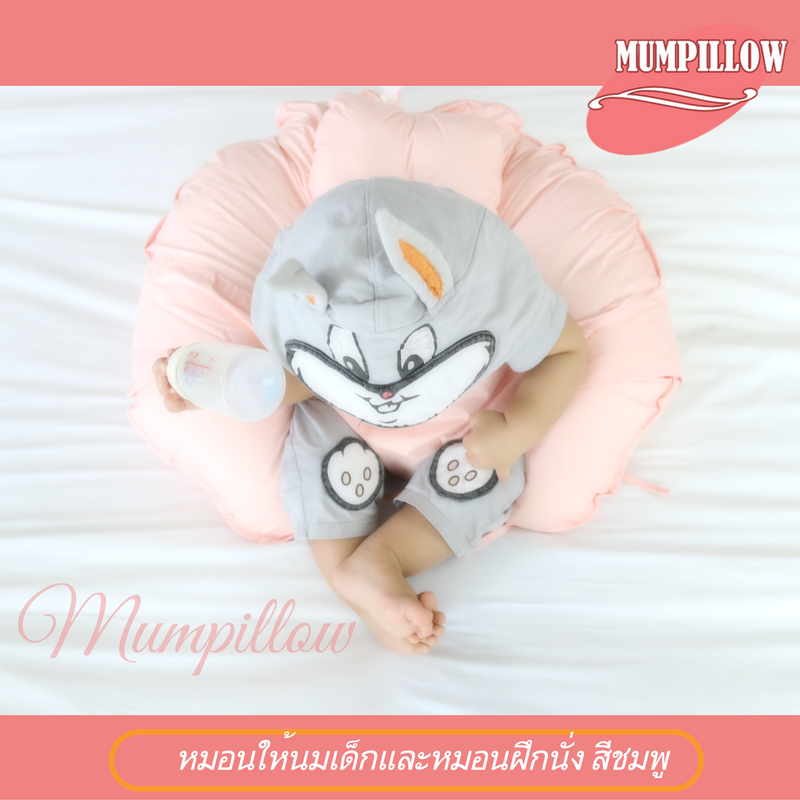 หมอนให้นม 2in1 เป็นทั้งหมอนฝึกนั่งและ หมอนรองให้นม สีชมพู รุ่นใหม่ เพิ่มหมอนรองศีรษะเด็กทารก