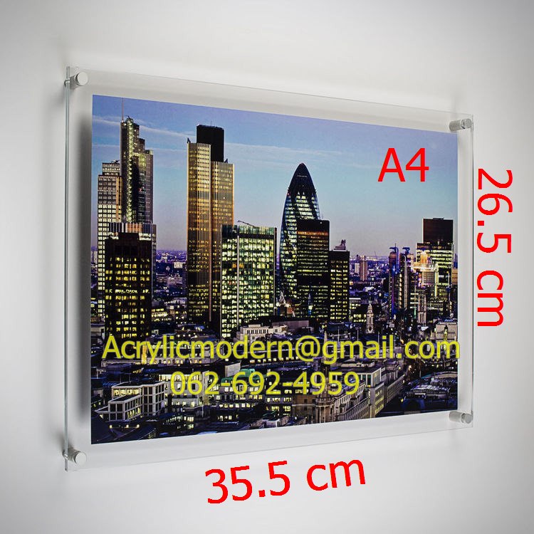 กรอบรูปใสติดผนังขนาด A4 (เจาะผนัง) แบบน๊อตลอยสีเงิน 4 ตัว/ ชุด