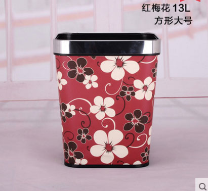 ถังขยะโรงแรม หนังเทียม ปากเหลี่ยม ลายดอกไม้ ขนาด 13 L