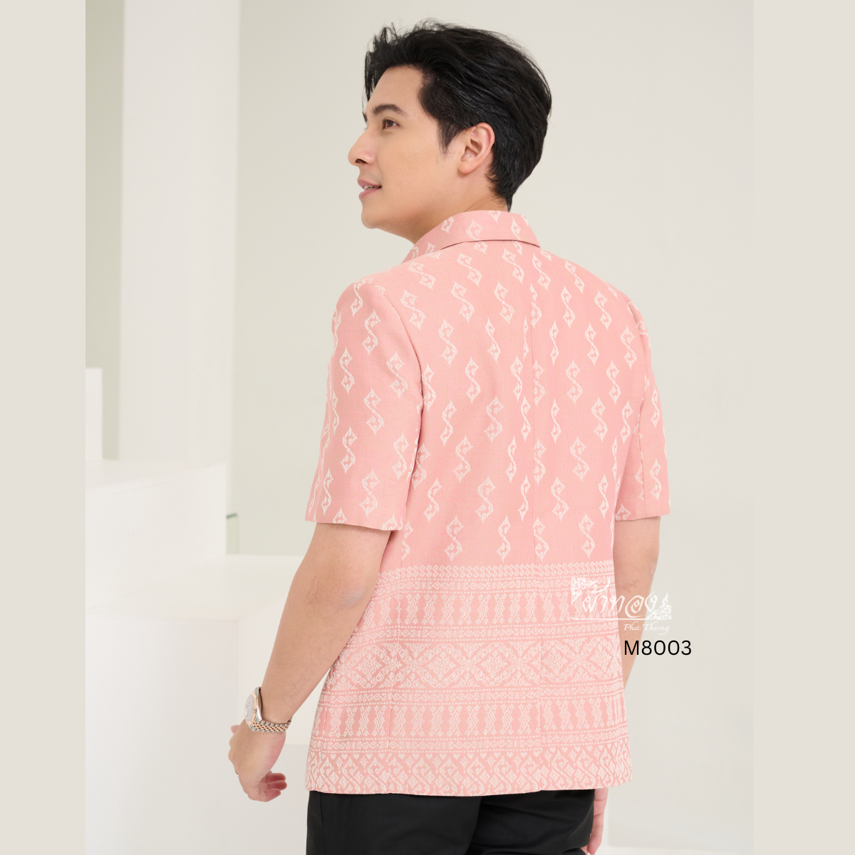 เสื้อผ้าฝ้ายลายขอ สีโอรส ไซส์ XL