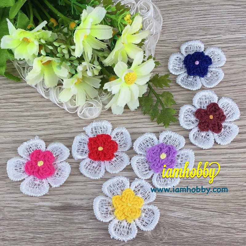 ดอกไม้ลูกไม้สีขาวตกแต่งดอกไม้ถักคละสีสวยๆ (เลือก set)