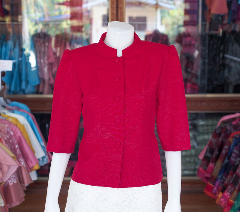 เสื้อผ้าฝ้ายแพรเงิน สีแดง ไซส์ M