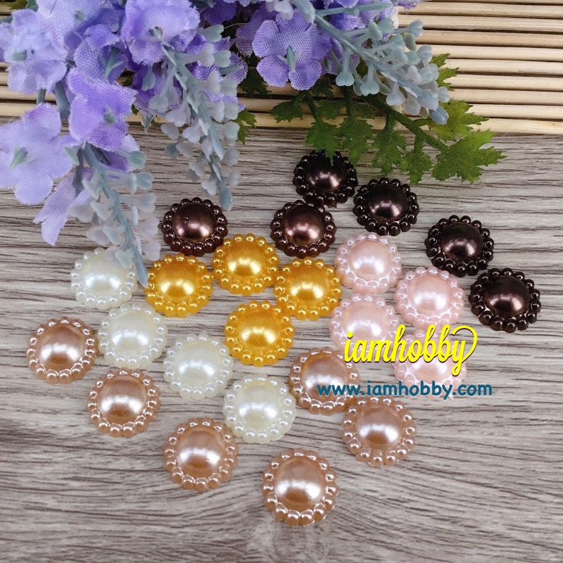 มุกล้อมครึ่งซีก ขนาด 12 มิล คละสี (แพ็คละ 50 ชิ้น)
