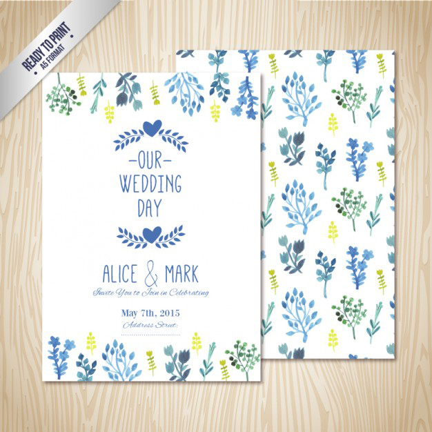 การ์ดแต่งงาน Wedding card สไตล์การออกแบบดีไซน์แบบตกแต่งด้วยช่อดอกเล็กๆสีฟ้าอ่อนๆทำให้ดูดีหรูหรา การ์ดงานแต่ง ไว้สำหรับ เรียนเชิญแขกผู้มีเกียรติเข้ามาร่วมงานแต่งงาน // ตัวอย่างดีไซน์ การ์ดแต่งงาน การ์ดเชิญ การ์ดสวยๆ